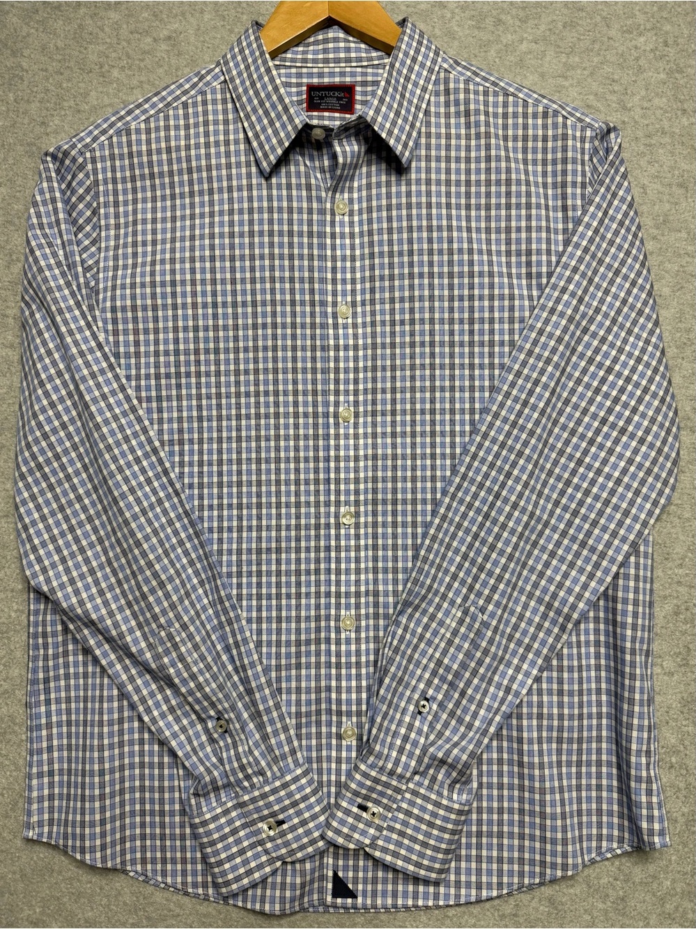 UNTUCKit Durif WF Men’s Large Slim Fit Blue Check Wrinkle Free Cotton Shirt
